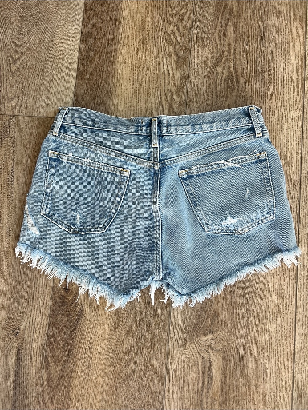 Agolde Parker Light Wash Frayed Hem Denim Shorts - Picture 3 of 5